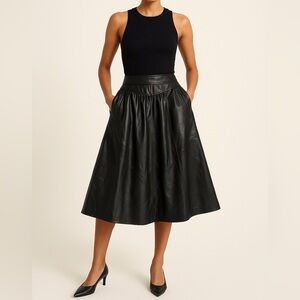 Zara Black Leather A-Line Skirt